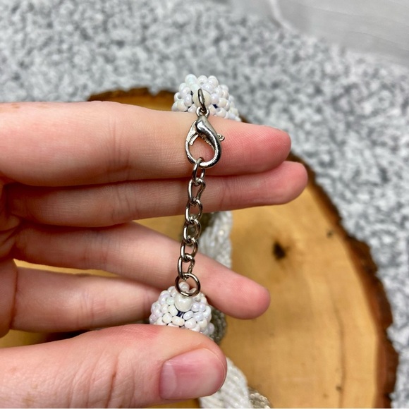 Gray and White Glass Bracelet Necklace Stainless Steel Sailor Nautical Chunky - Picture 5 of 5